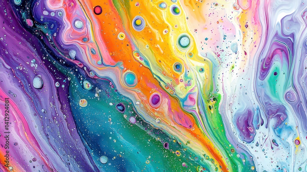 Poster this artwork features a vibrant mix of colors swirling together, creating dynamic patterns with bubb