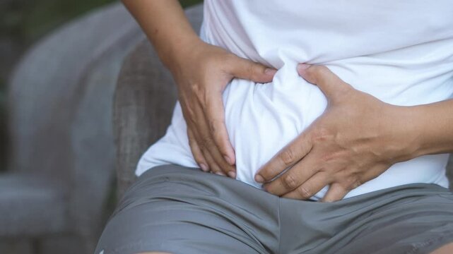 man with stomach ache problem concept, Male anatomy.