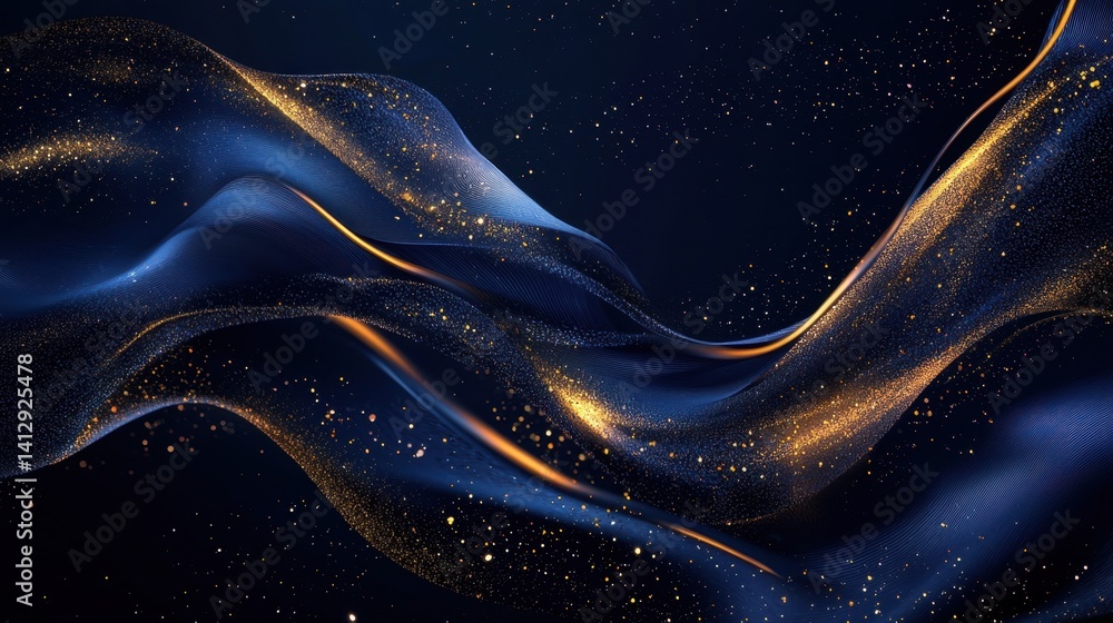 Poster swirls of deep blue and gold gracefully flow together, creating an entrancing visual effect. tiny pa