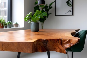 Rustic wooden dining table with industrial metal base