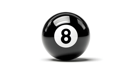 A glossy black eight ball highlighting its number against a minimalist white background.