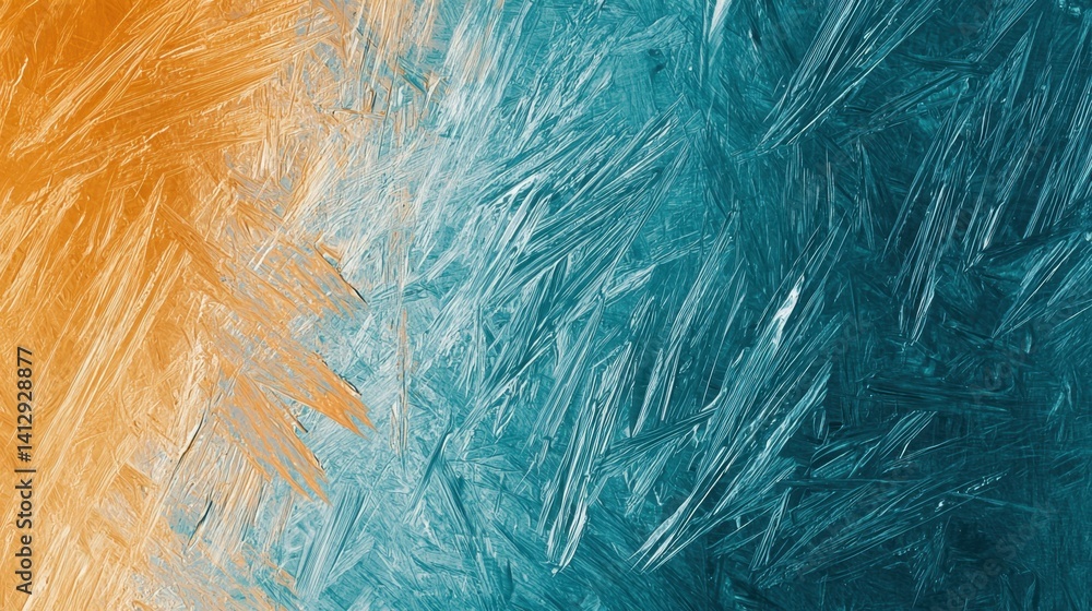 Poster bold colors intersect, creating a visually striking texture. the blend of orange and teal hues with 