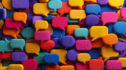 A vibrant array of colorful speech bubbles in various hues, creating a lively and dynamic visual effect.