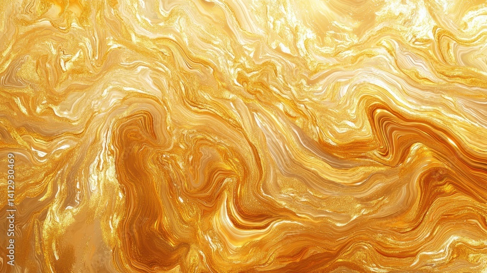 Poster swirling patterns of gold and cream create a luxurious abstract design that exudes warmth and sophis