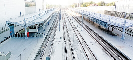 Ankara tren gari. Side view of Ankara central train station, built in 1937. Ankara, Türkiye -...