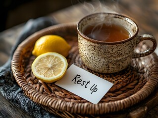 A cozy moment to rest and recharge with a warm cup of tea and lemon