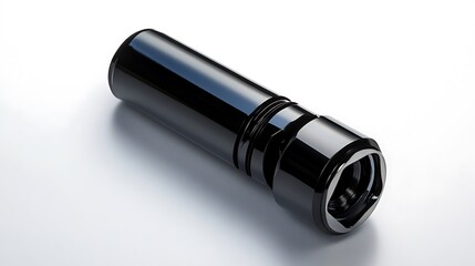 Black cylindrical object on white.