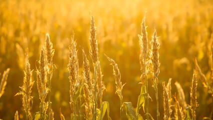 Capturing the essence of a bountiful harvest this image showcases a classic field of golden corn basking in the warm sunlight