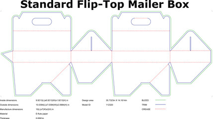 Standard FlipTop Mailer Box DieCut Template Design