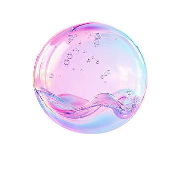 Abstract 3D colorful iridescent sphere with bubbles and a wave of water inside isolated on white background bath bomb shampoo micellar water serum or perfume concept macro shot beauty product mockup