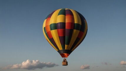 Fototapeta premium Colorful hot air balloon flight, clear sky, clouds, travel