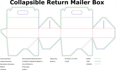 Collapsible Return Mailer Box DieCut Template Design Packaging