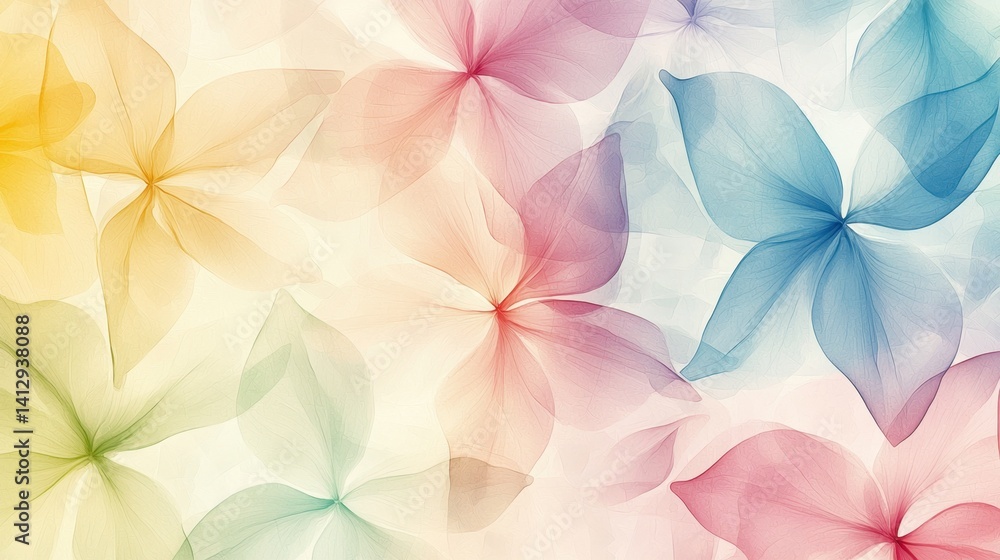 Poster delicate petals in pastel colors overlap to form a serene and whimsical pattern. the design creates 