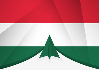 Hungary Flag with Abstract Paper Airplane Design, National Flag in a geometric folded paper style.