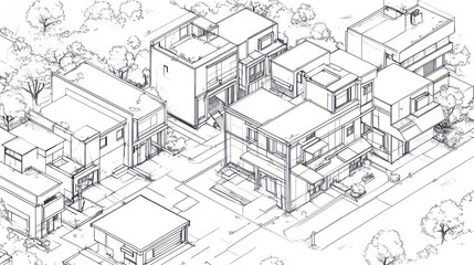 Obraz premium Modern architectural drawing of townhouses