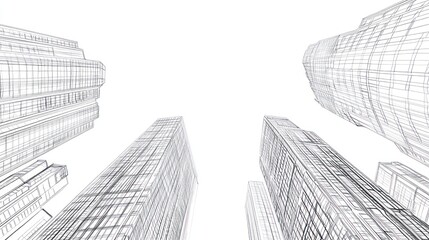 Fototapeta premium Architectural Cityscape Drawing. Looking Up at Skyscrapers. Possible stock photo use