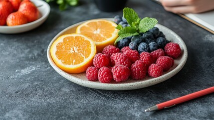 Fresh Fruits on Plate and Bowl - Healthy Eating Concept