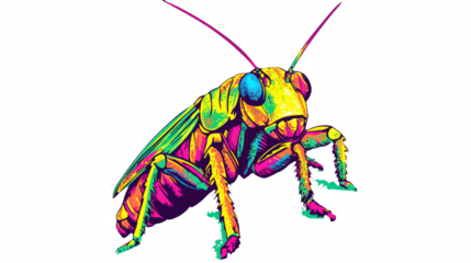 digital drawing of a colorful insect on a transparent background, PNG image, PNG file, Generative art.