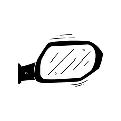 Hand Drawn Rear Side Car Mirror Illustration. Doodle Vector. Isolated on White Background - EPS 10 Vector