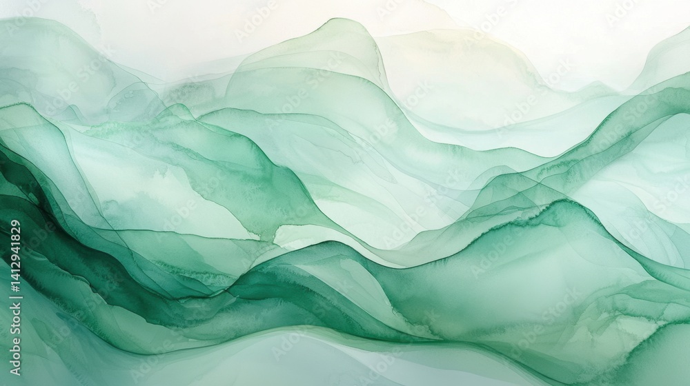 Poster delicate shades of green gracefully blend with soft whites, creating an abstract representation of w