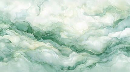 Fototapeta premium Soft swirls of green and white blend together to create an abstract representation of cloudy waves, evoking a tranquil and dreamy atmosphere