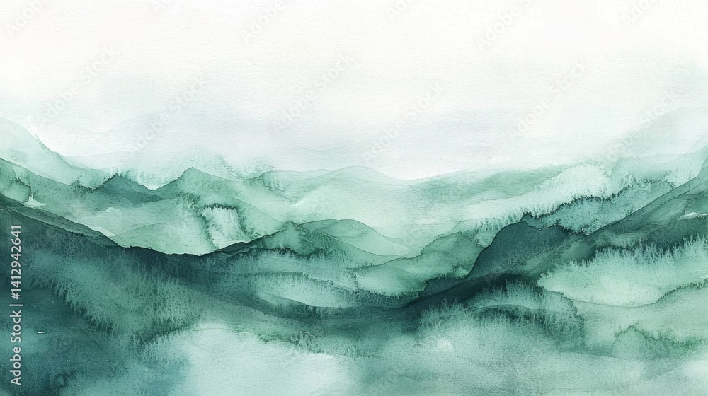 Aufkleber a tranquil view of undulating mountains in various shades of green and blue. the soft clouds above a