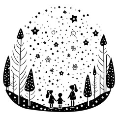 Enchanting Winter Outing Under Starry Night Art