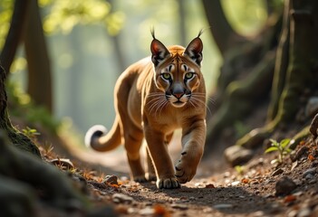 Fototapeta premium The sleek and powerful puma moves with a fluid grace through the rugged mountain terrain