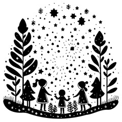 Enchanting Silhouette: A Whimsical Forest Gathering