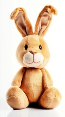 Obraz premium Adorable Plush Rabbit Toy Sitting Upright Against White Background Display