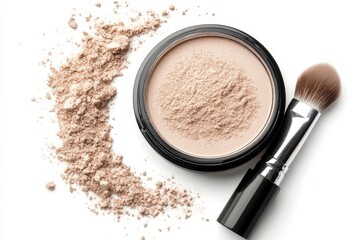 Liquid foundation and stylish makeup tools are neatly arranged on a clean surface