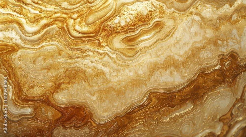 Poster vibrant patterns of gold and brown swirl together, creating a mesmerizing texture that mimics the fo