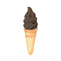 ice cream cone isolated drawing cartoon illustration. Hand drawn ice cream cone for element. ice cream cone chocolate flavor drawing illustration