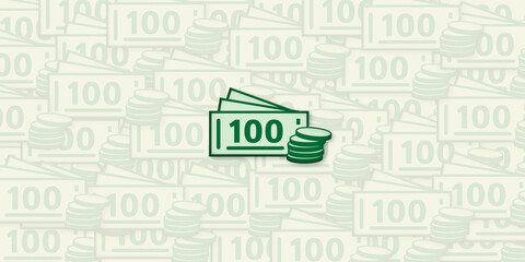 Concept money or finance header with icon of banknotes and coins in green