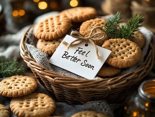 Get Well Soon Gift Basket with Baked Cookies and Heartfelt Message
