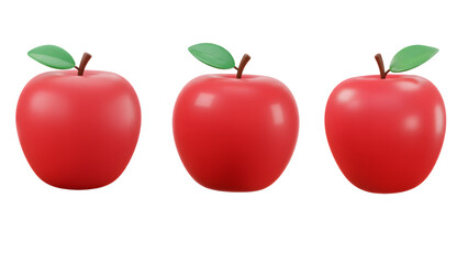 3d red apple illustration, realistic fruit render png
