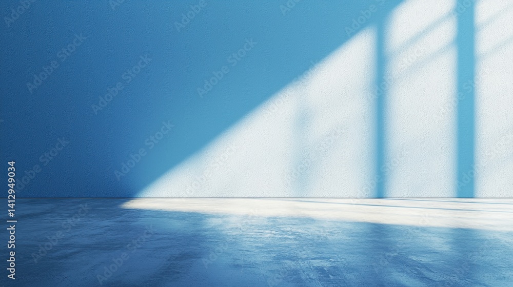 Poster sunlight filters through a window, illuminating a smooth floor and casting long, gentle shadows that