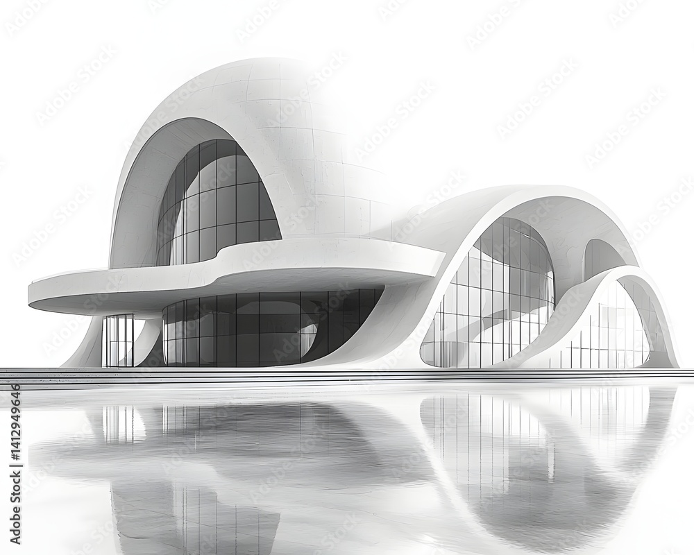 Poster futuristic dome shaped minimalist architecture with geometric patterns