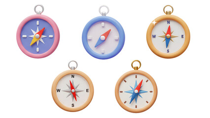 3d cartoon compass set, navigation tool, direction finding png
