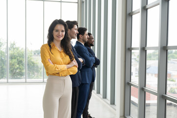 Fototapeta premium Business people, teamwork, team collaboration in meeting, planning, idea strategy, interview of work at office. Business team with documents, paperwork, group of employees in discussion at conference