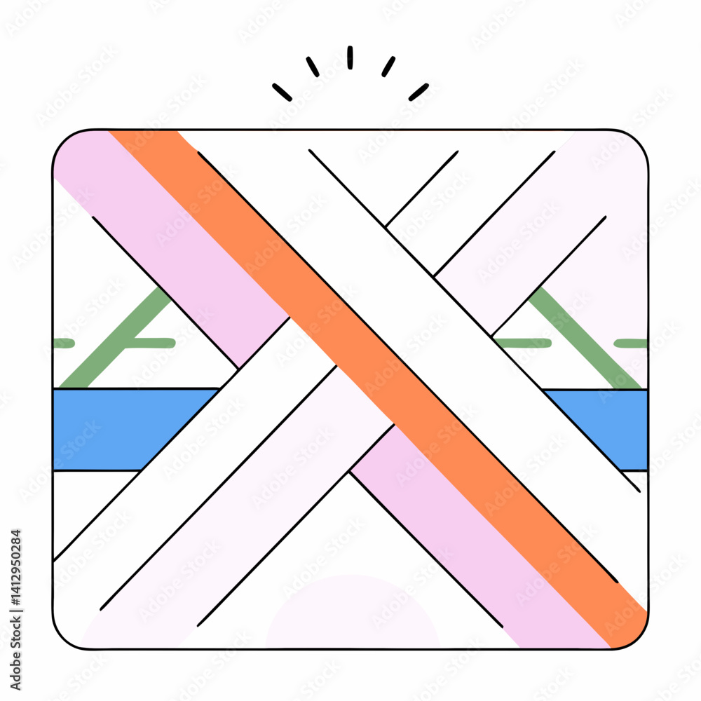 Poster a playful abstract design showcasing interwoven pastel lines and shapes, creating a vibrant and joyf
