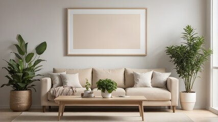 3D Frame Mockup in Stylish Modern Living Room Interior