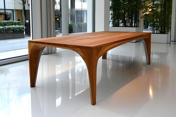 Wooden dining table with metallic accent frame