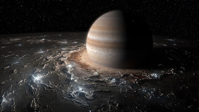 Discover an exotic tidally locked exoplanet showcasing dazzling salt flats and glistening crystals under perpetual daylight contrasting with a mysterious starlit side