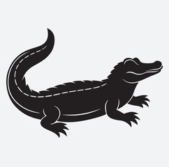 a basking alligator silhouette vector art illustration, vector illustration of a crocodile