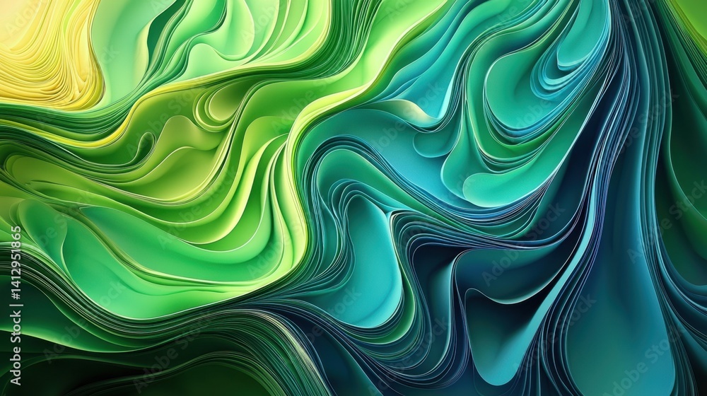 Poster a mesmerizing display of flowing patterns in various shades of green and blue fills the composition,