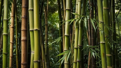 Fototapeta premium Lush green bamboo forest, dense stalks, tranquil background, nature wallpaper