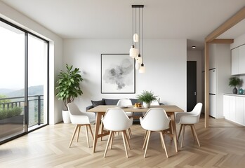 A Modern Dining and Living Room with Beige Tones