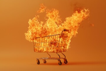 Shopping cart engulfed in flames