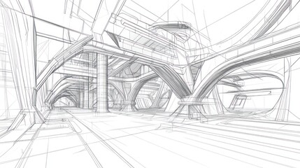 Architectural 3D Wireframe Cityscape